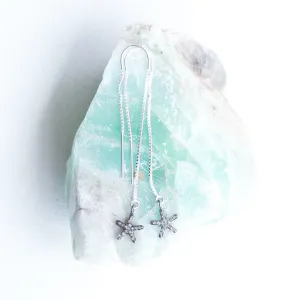Earring Threader with Diamond Starfish in Sterling Silver Pave Setting