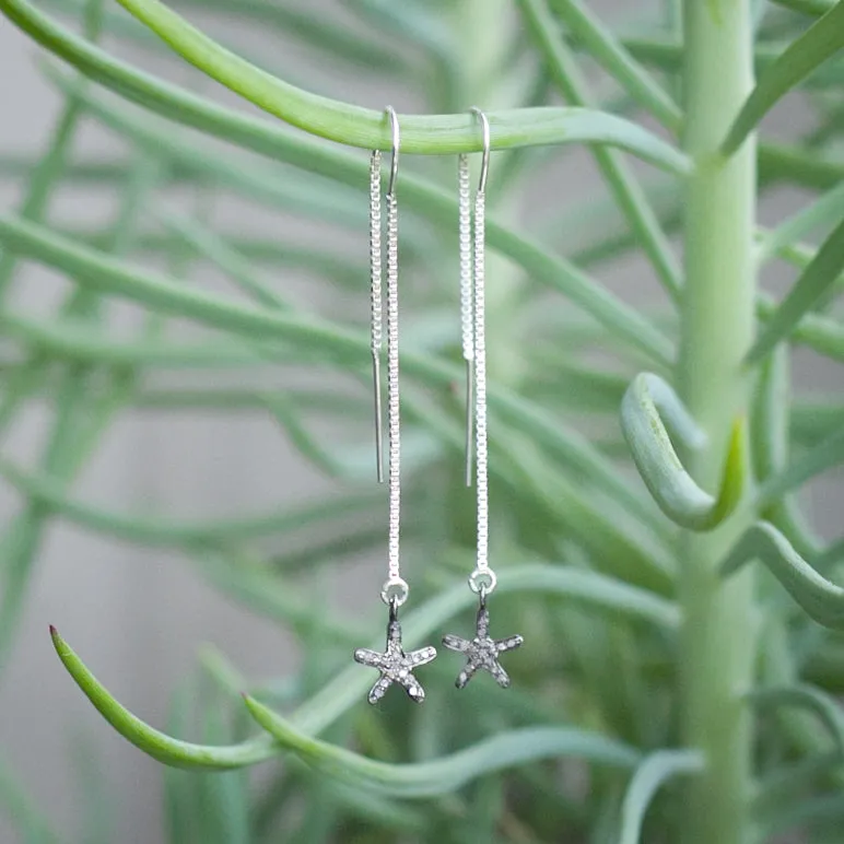 Earring Threader with Diamond Starfish in Sterling Silver Pave Setting