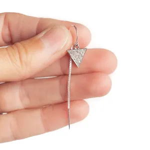 Earring Threader with Diamond Triangle in Sterling Silver Pave Setting