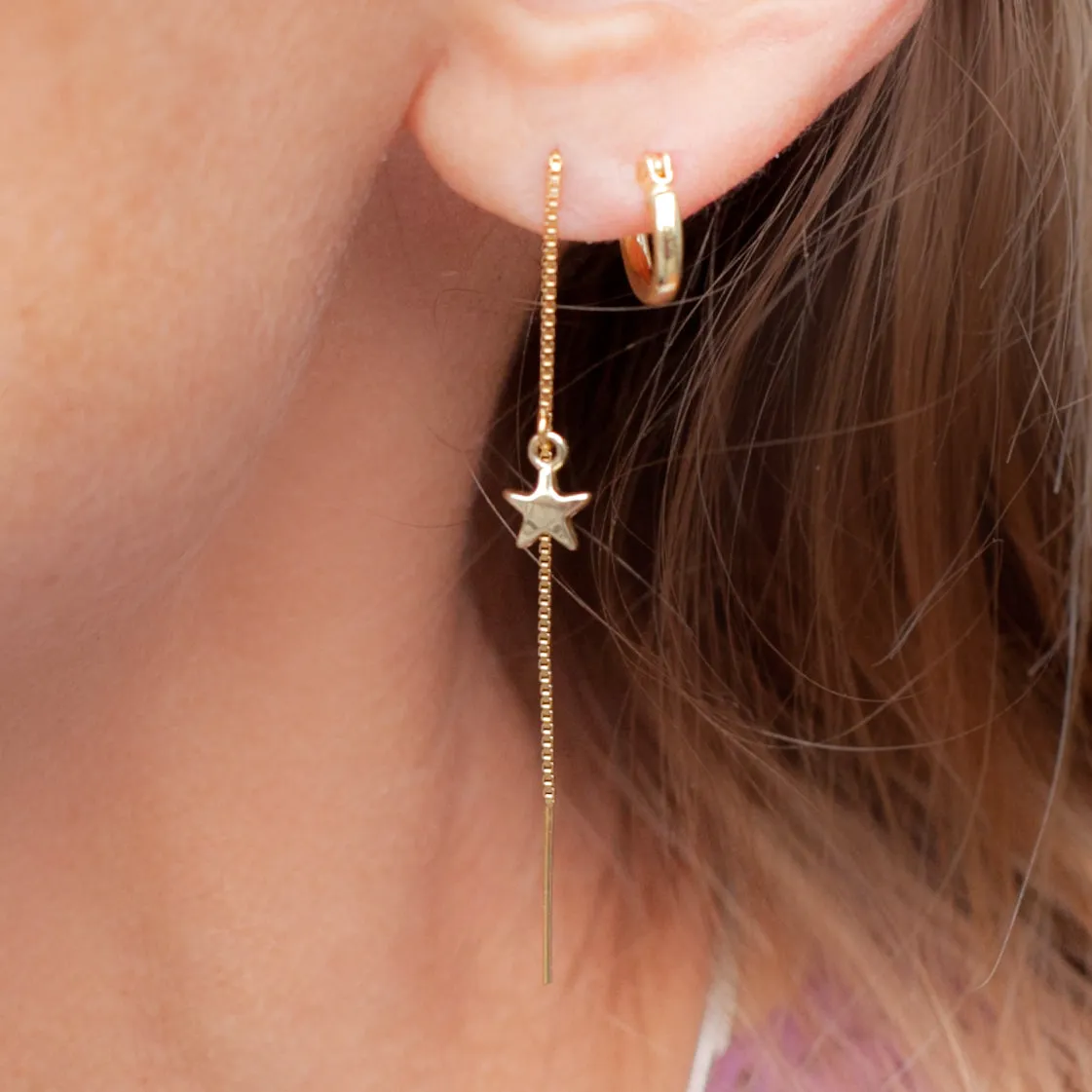 Earring Threader with Star in 18K Gold Filled