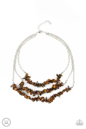 Eco Goddess – Paparazzi – Brown Tiger’s Eye Stone Silver Necklace