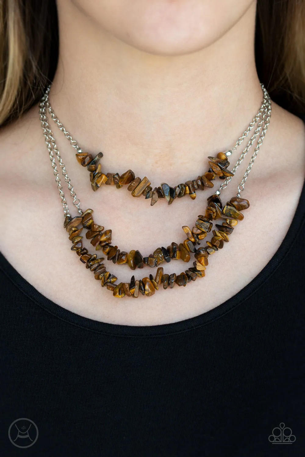 Eco Goddess – Paparazzi – Brown Tiger’s Eye Stone Silver Necklace
