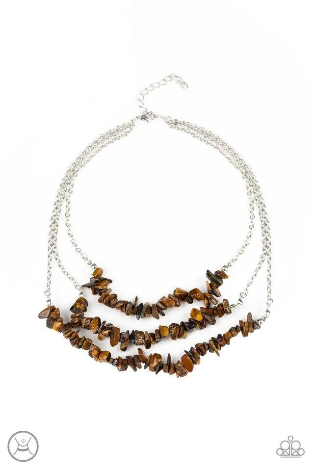 Eco Goddess – Paparazzi – Brown Tiger’s Eye Stone Silver Necklace