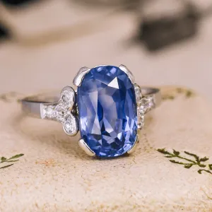 Edwardian 4.92ct Ceylon Sapphire Solitaire Engagement Ring