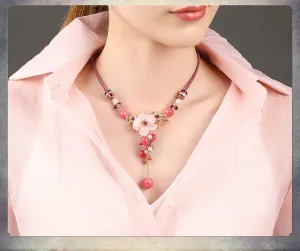Elegant Pink Tourmaline Flower Necklace