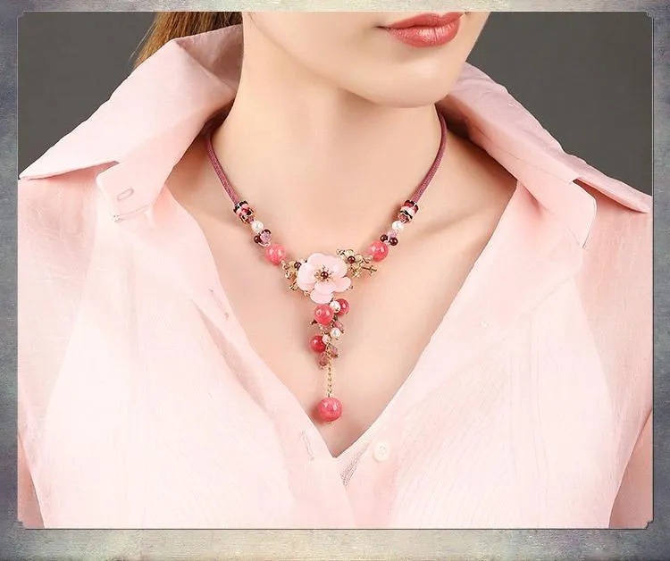 Elegant Pink Tourmaline Flower Necklace