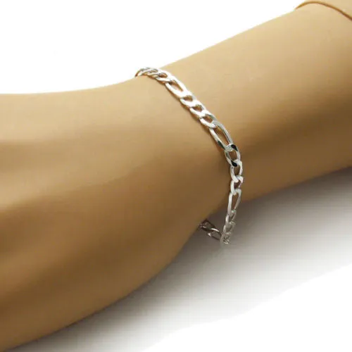 Elegant Sterling Silver Figaro Chain Bracelet in 6mm (Gauge 150) width. Available in 7" and 8" Lengths.