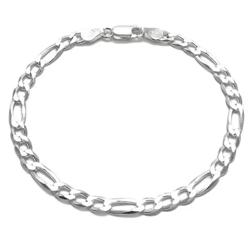 Elegant Sterling Silver Figaro Chain Bracelet in 6mm (Gauge 150) width. Available in 7" and 8" Lengths.