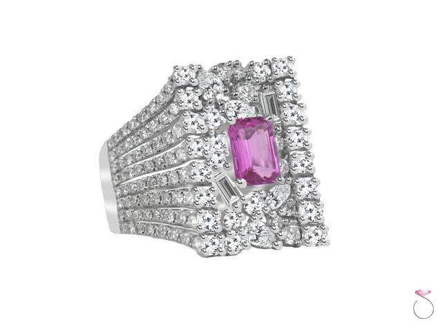 Emerald Cut Pink Sapphire & Diamond Ring in 18K