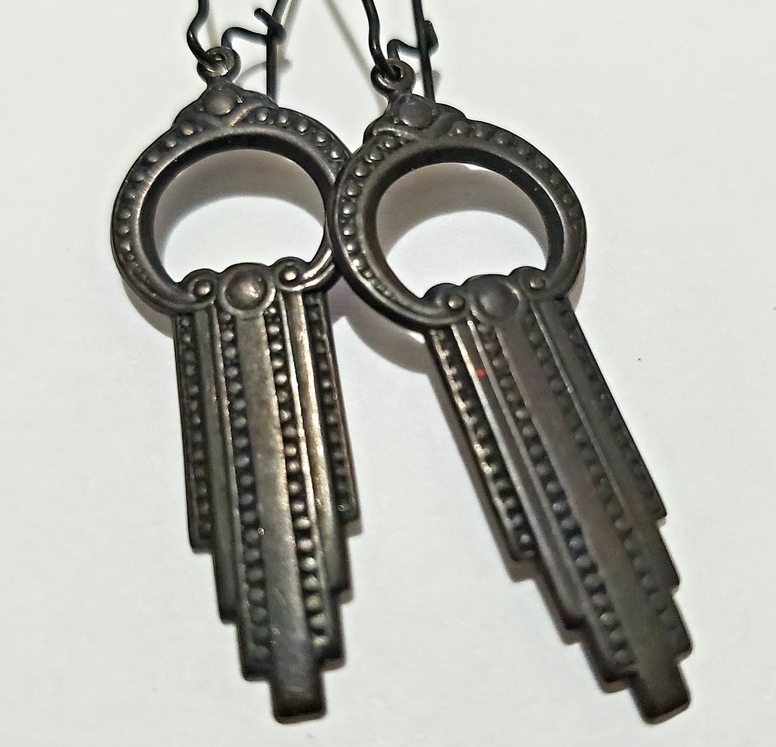 Empire Waterfall Noir Brass Earrings
