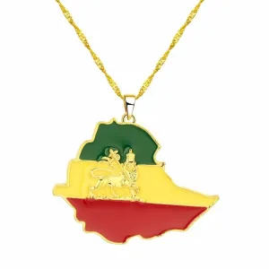 Ethiopian Flag & Lion Map Pendant