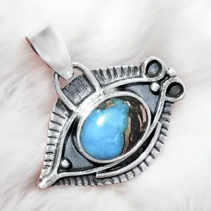 EYE Black Shell in Blue copper Turquoise Solid 925 Sterling Silver Pendant