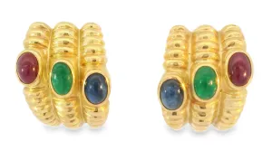 Fabulous 14K Yellow Gold Cabochon Emerald Sapphire Ruby Clip-On Earring