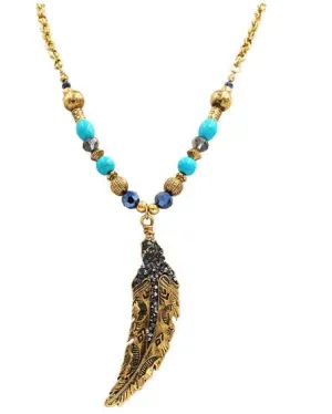 Feather Boho Necklace Hippe Ethnic Arrowhead Necklaces For Women Collier Ethnique Indian Native American Jewelry Navajo Cowgirl