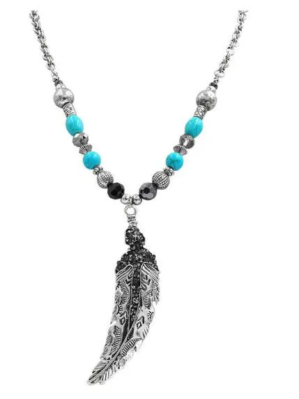 Feather Boho Necklace Hippe Ethnic Arrowhead Necklaces For Women Collier Ethnique Indian Native American Jewelry Navajo Cowgirl