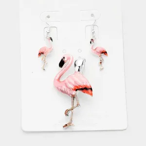 Flamingo Enamel Pendant Earrings Set