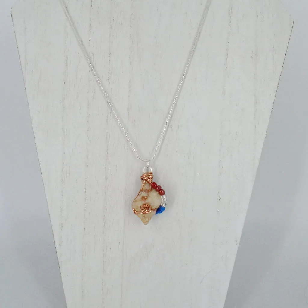 Florida Apple Murex Shell  Handmade Beach Boho Pendant-Copper Wire Wrapped-Multi Color Glass Beads- USA Beach Boho