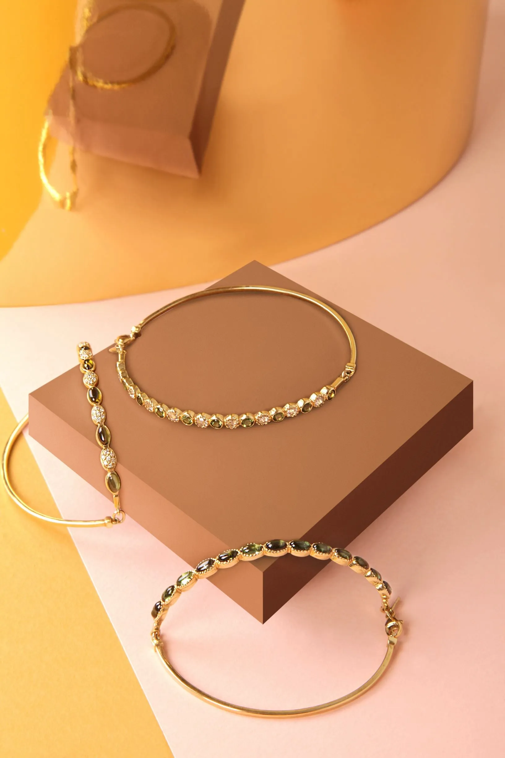 Freestyle Bracelet with Round Green Tourmaline and Rose-cut Diamonds