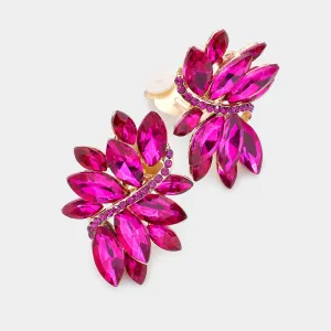 Fuchsia Crystal Rhinestone Earrings | Clip On | 338936