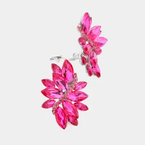 Fuchsia Crystal Rhinestone Earrings  | Clip On | 564792