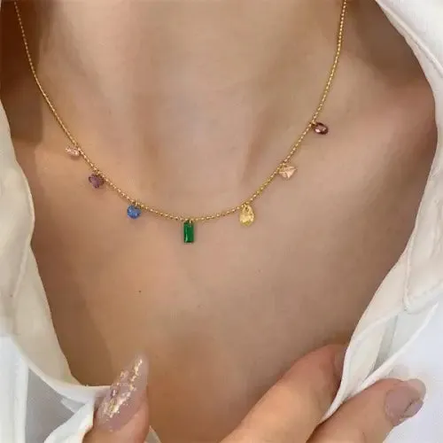Geometric Colored Zircon Necklace