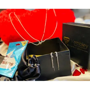Gift Box of Couple Ball Pendant, Hug Ring and Earrings