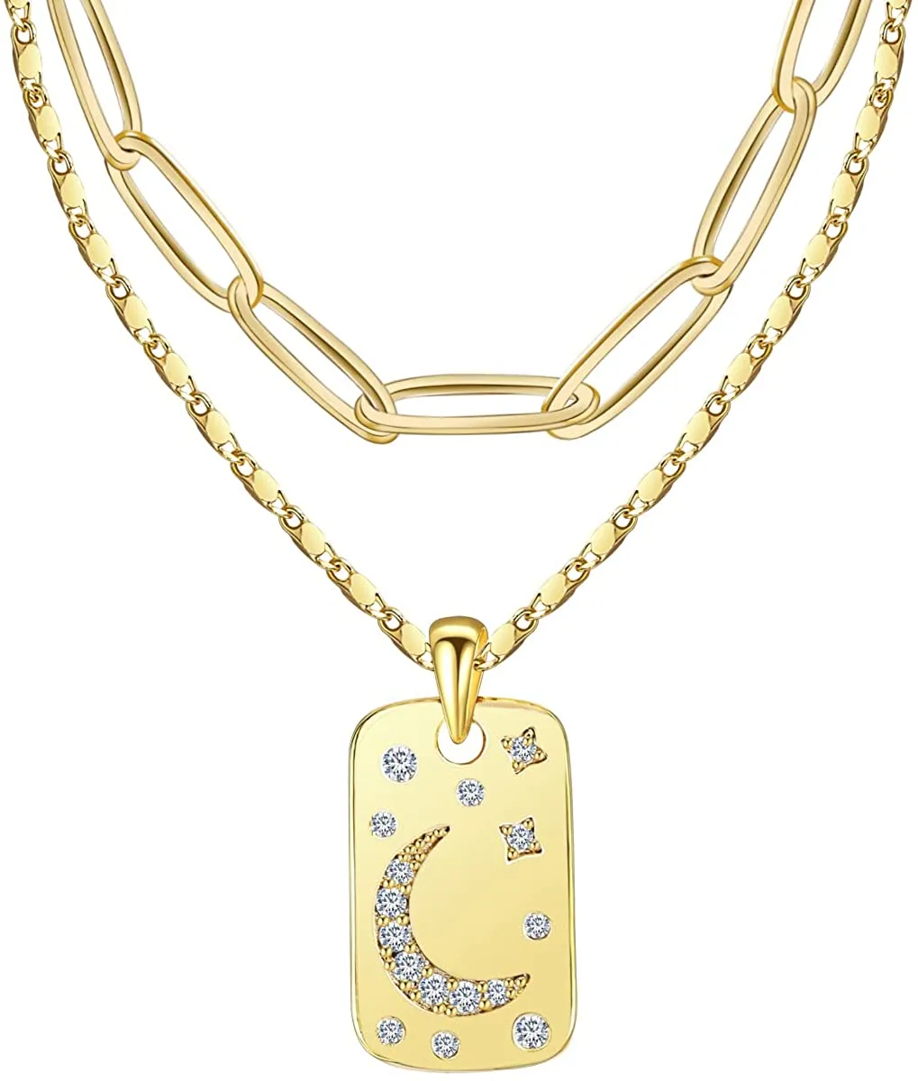 Gold Layered Necklaces for Women Set 2Pcs