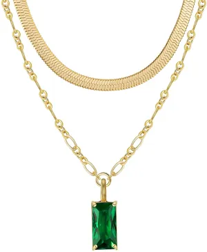 Gold Layered Necklaces for Women Set 2Pcs