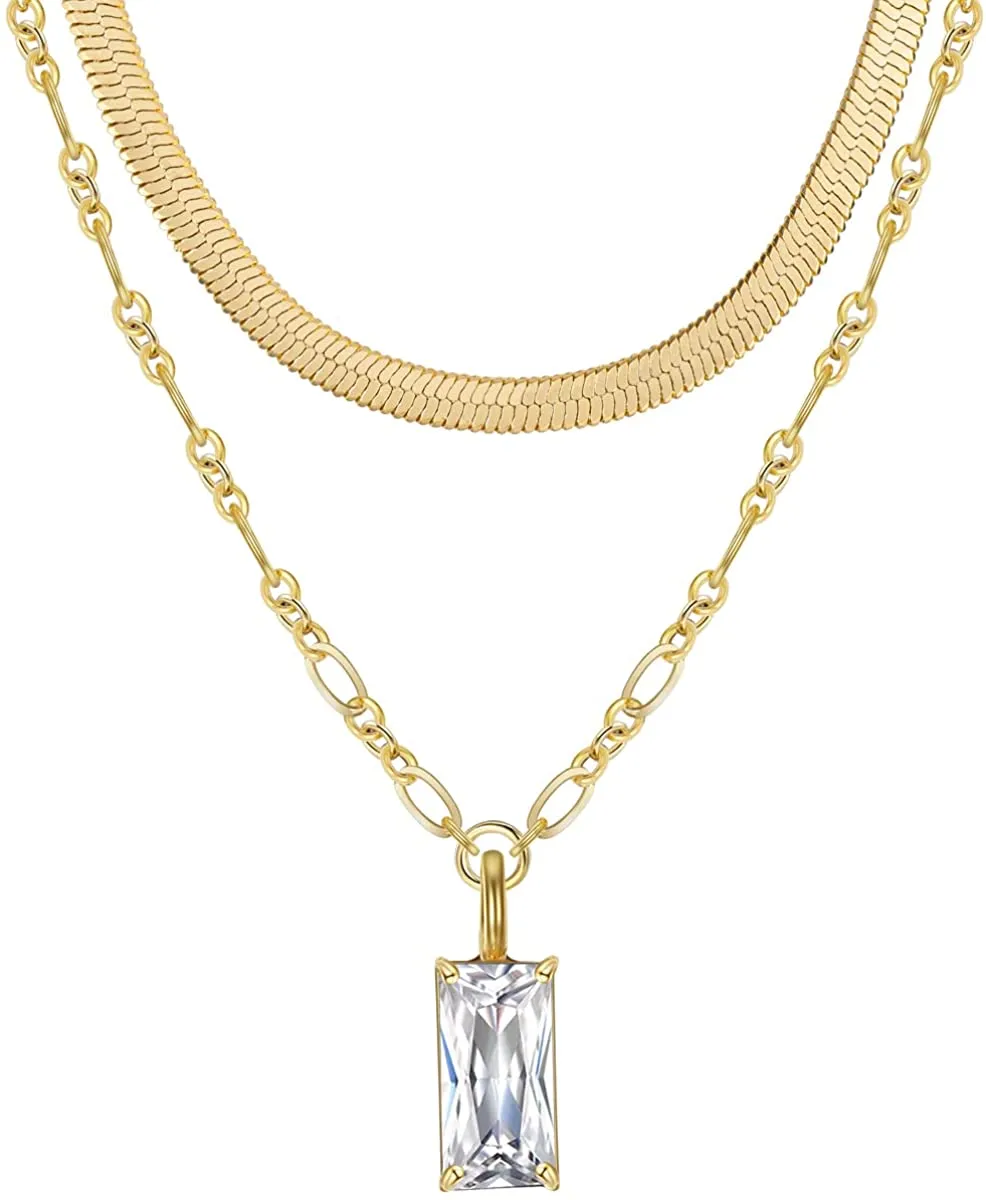 Gold Layered Necklaces for Women Set 2Pcs