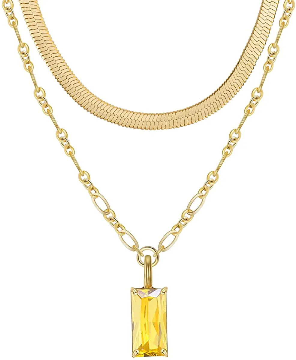 Gold Layered Necklaces for Women Set 2Pcs