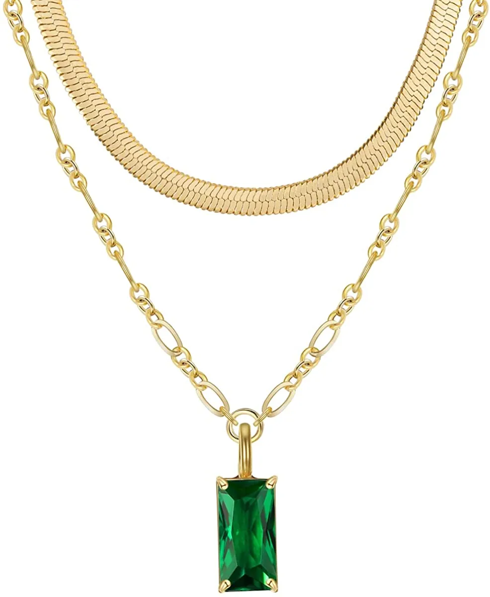 Gold Layered Necklaces for Women Set 2Pcs