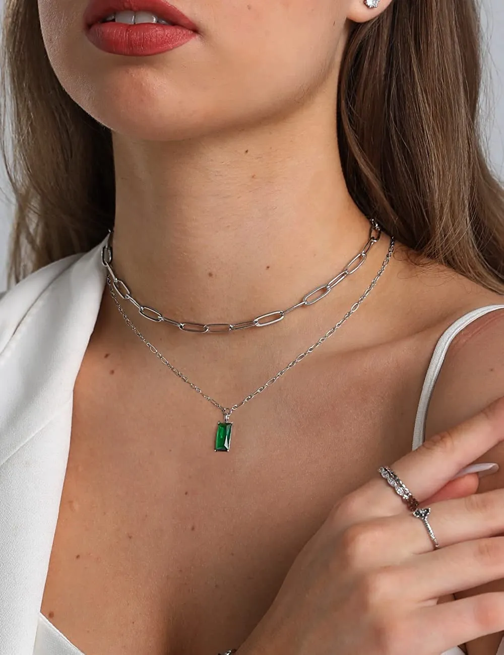 Gold Layered Necklaces for Women Set 2Pcs