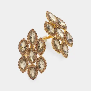 Gold Marquise Stone Clip On Pageant Earrings | Prom Earrings | 620001