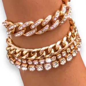 Gold Rhinestone Stackable Bracelet Set of 4