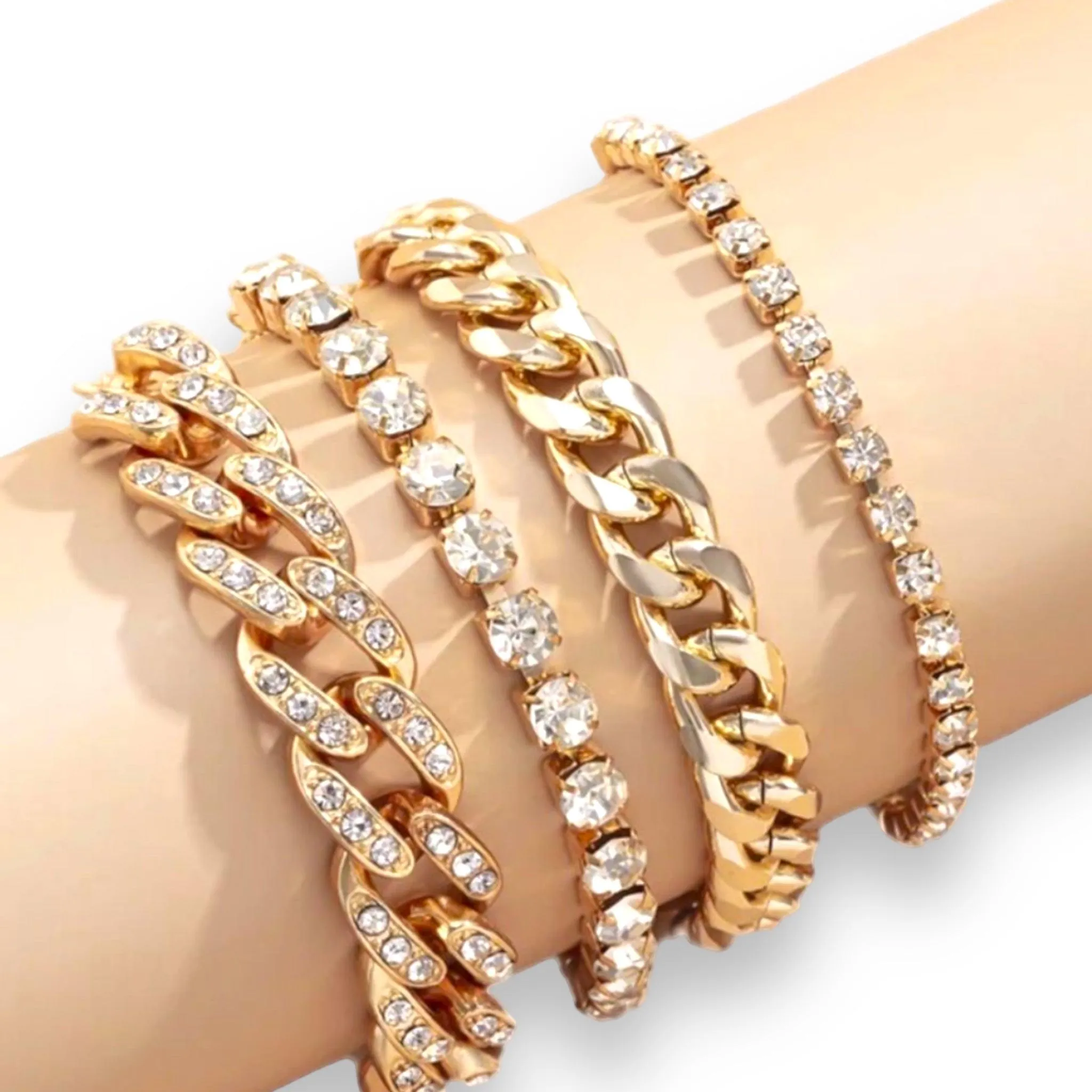 Gold Rhinestone Stackable Bracelet Set of 4