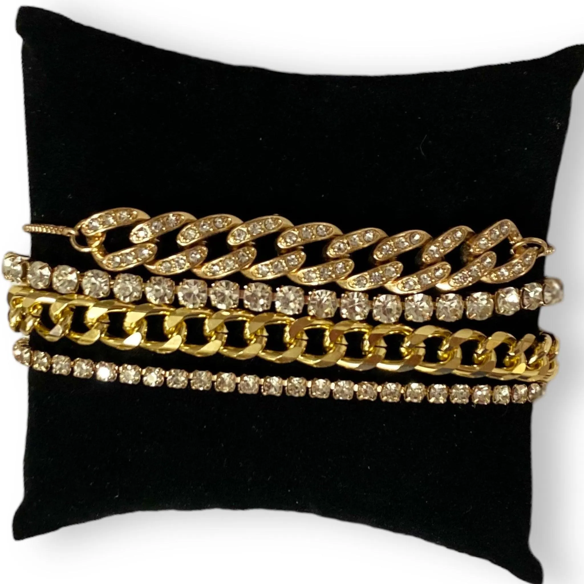 Gold Rhinestone Stackable Bracelet Set of 4