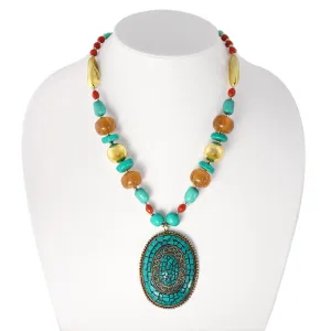 GOLD TURQUOISE PENDANT MULTI COLOR BEADS NECKLACES #FWNK-1702-53