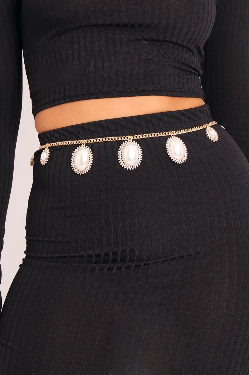 Gold Vintage Pearl Chain Belt - Saskia