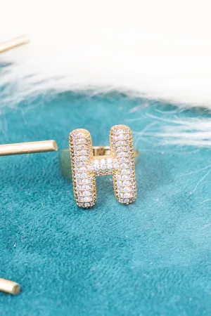 Goldtone Crystal Pave "H"  Cuff Ring