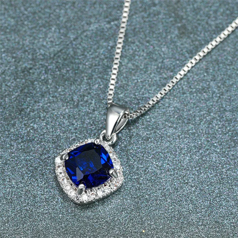 Green Square Emerald Pendant Necklac Chain For Women Wedding Necklace