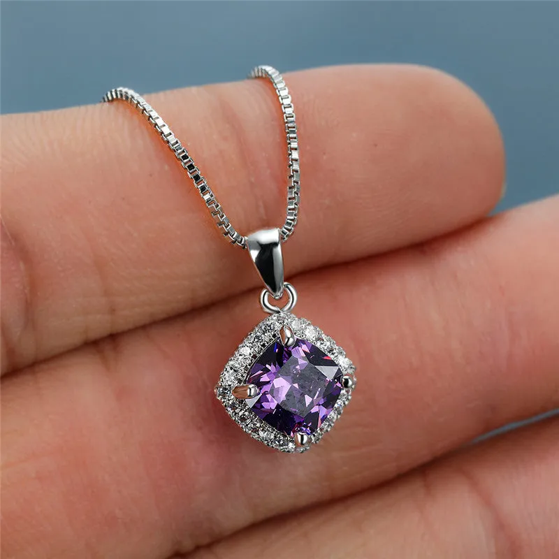 Green Square Emerald Pendant Necklac Chain For Women Wedding Necklace