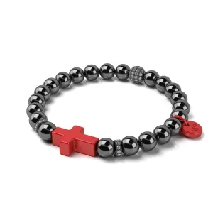 Gunmetal and Red Enamel | Santa Cross Bracelet