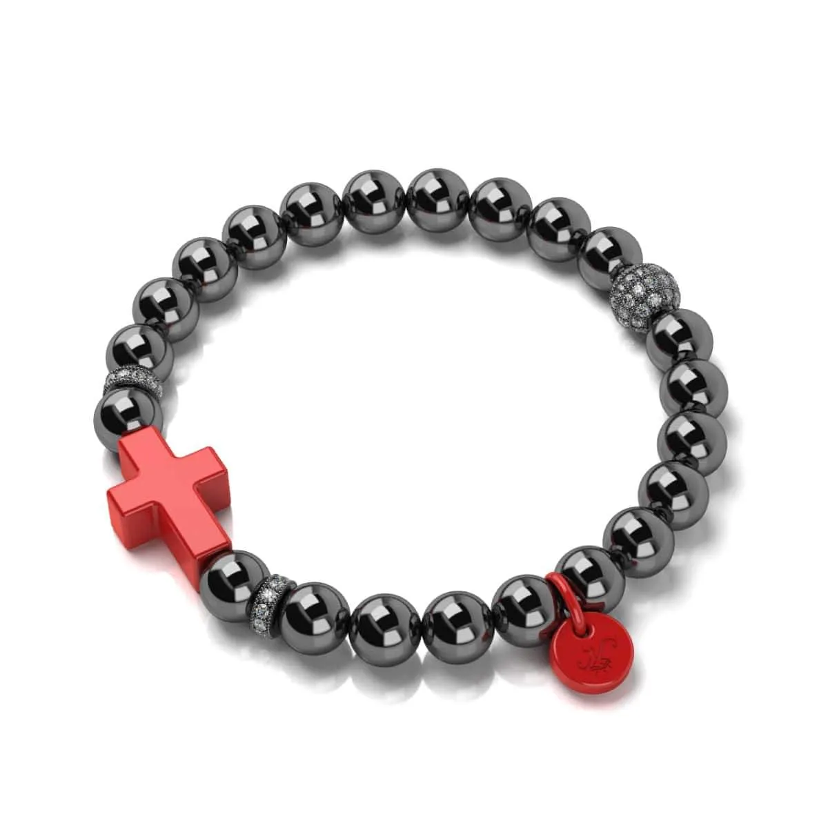 Gunmetal and Red Enamel | Santa Cross Bracelet