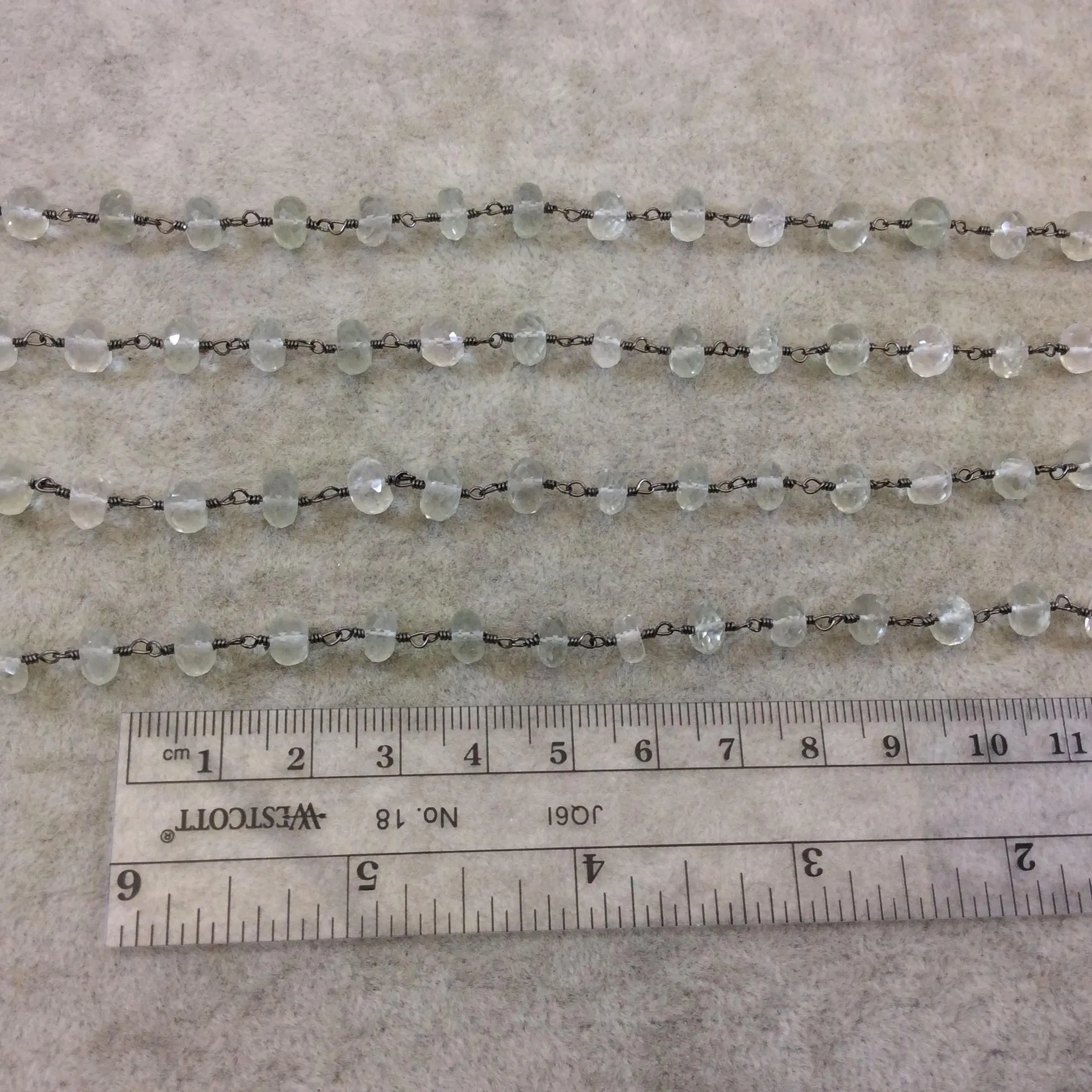 Gunmetal Plated Copper Rosary Chain with Faceted 6mm Rondelle Shape Green Amethyst Beads - Sold by the Foot (CH334-GM) Quality Gemstone!