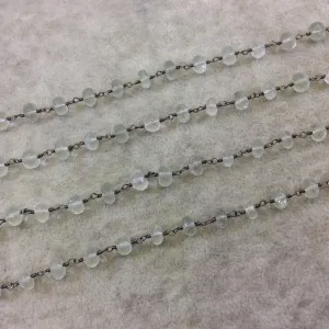 Gunmetal Plated Copper Rosary Chain with Faceted 6mm Rondelle Shape Green Amethyst Beads - Sold by the Foot (CH334-GM) Quality Gemstone!