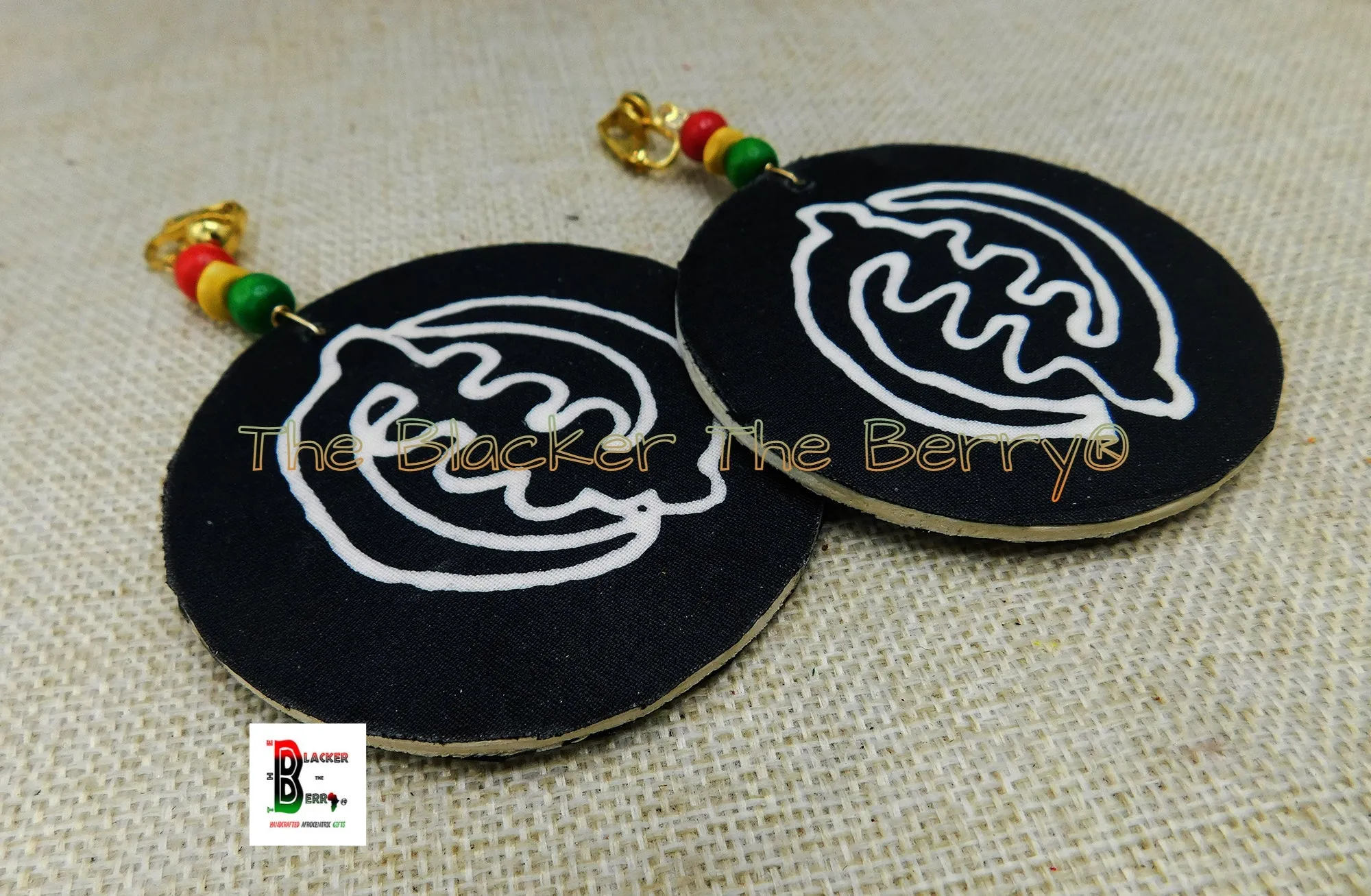 Gye Nyame African Clip On Earrings Ankara Jewelry Black White Beaded Handmade Black Owned