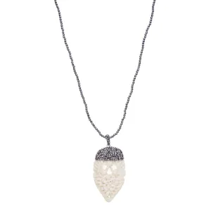 HAND CARVED FLOWER PETAL NECKLACE, HEMATITE