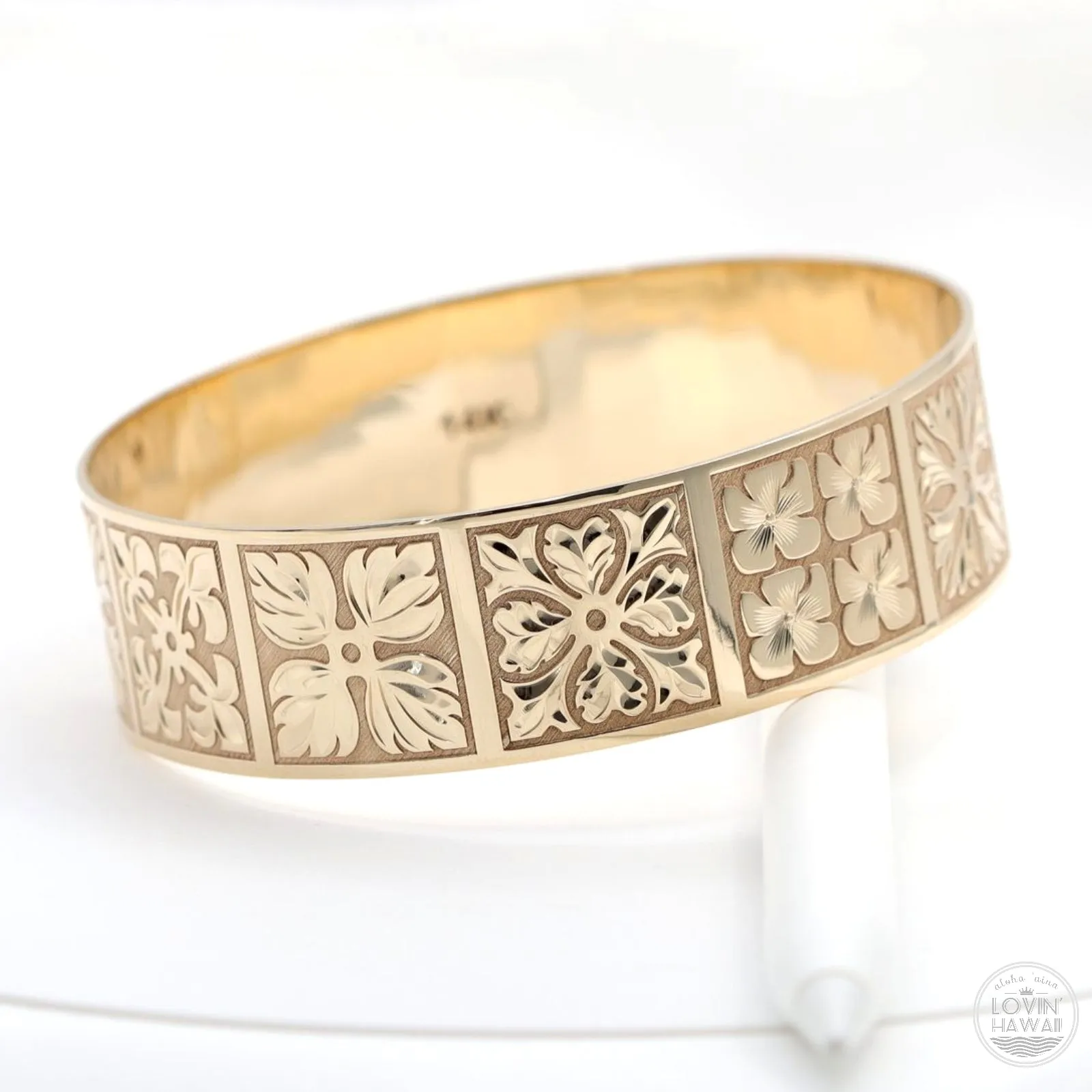 Hawaiian Bangles With Hawaiian Quilt Design (18mm width, Flat Style)