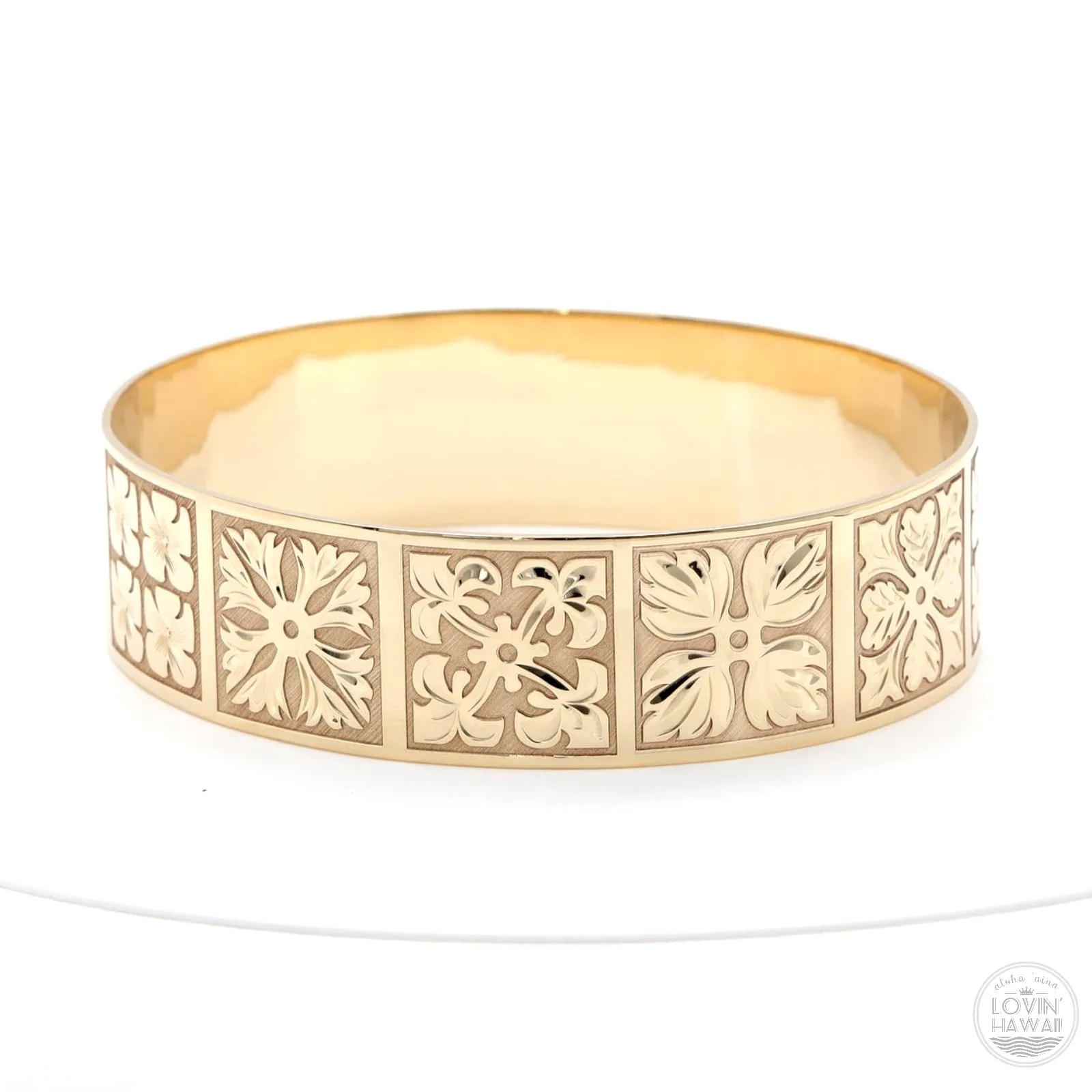 Hawaiian Bangles With Hawaiian Quilt Design (18mm width, Flat Style)