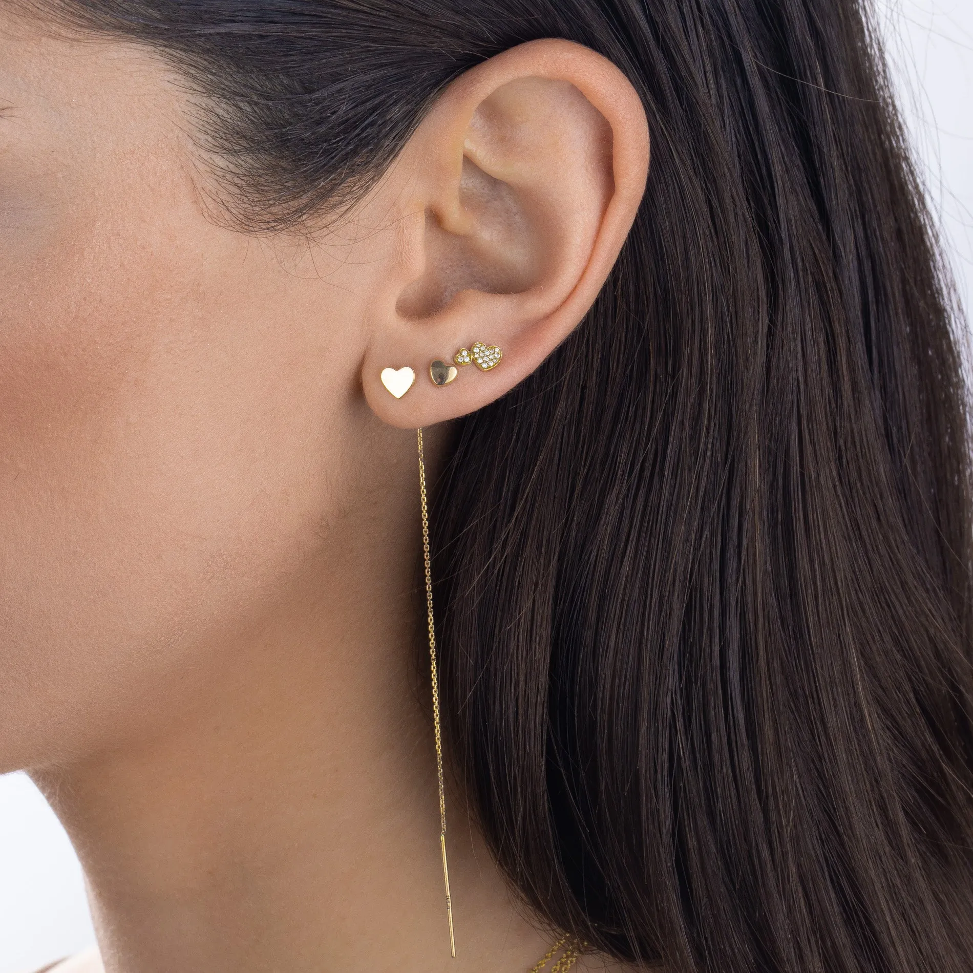 Heart Ear Threader Earring 14K